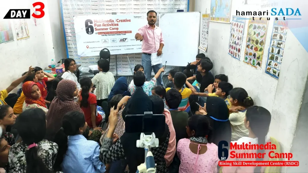 On the third day of the six-day Creative Fun Activities Summer Camp, organized by Hamaari Sada Trust at the Rising Skill Development Centre (RSDC), students enthusiastically engaged in a variety of interactive and educational activities.