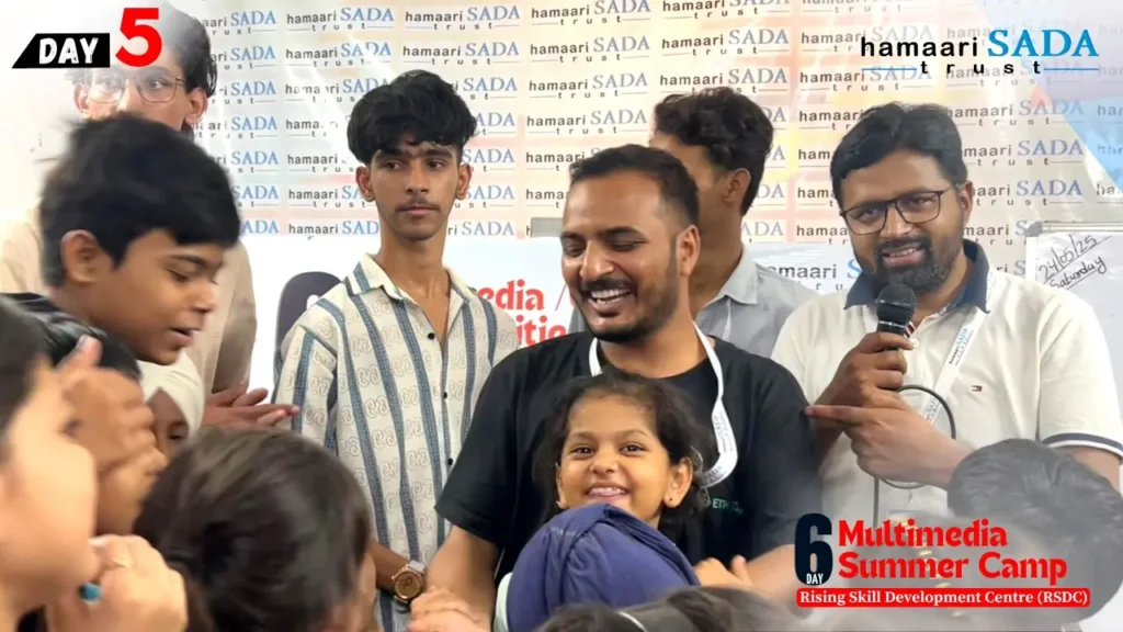 On the fifth day of the six-day Creative Fun Activities Summer Camp, organized by Hamaari Sada Trust at the Rising Skill Development Centre (RSDC), the young participants engaged in thought-provoking and creative sessions led by Saad Inam and Md. Alfaz Khan.