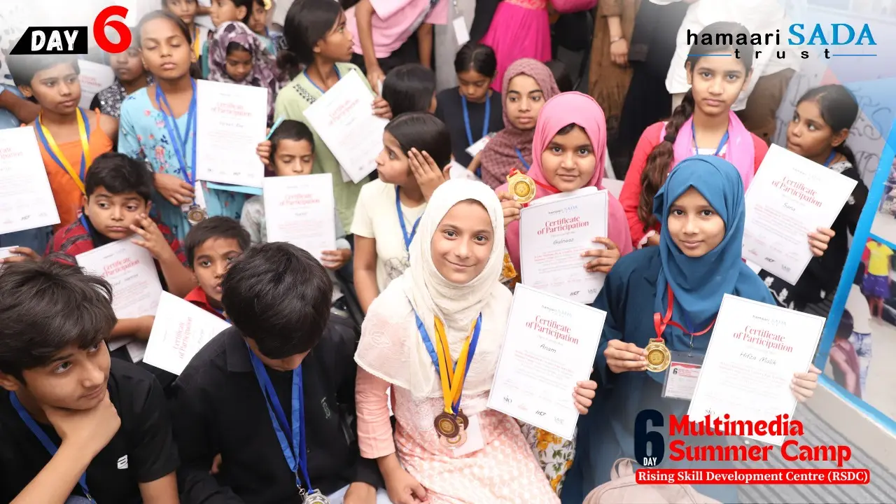 The final day of the six-day Creative Fun Activities Summer Camp at the Rising Skill Development Centre (RSDC), organized by Hamaari Sada Trust, began with a vibrant prize distribution ceremony, where winners from all six creative categories were honoured with 1st, 2nd, and 3rd prizes. A total of 71 students had participated in the camp, and several were also recognized with special awards for outstanding performance.